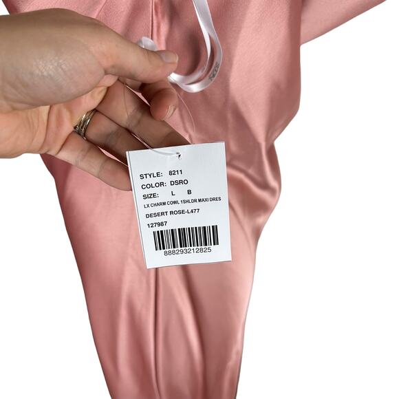 SOCIAL BRIDESMAIDS 8211 Asymmetrical One Shoulder Cowl Maxi Slip Dress Pink L - Picture 3 of 7